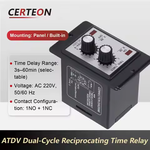 ATDV Dual Cycle Reciprocating Time Relay AC220V Cyclic Timer Relay 3s-60min Industrial Motor HVAC Co