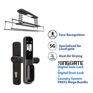 SINGGATE 【Mega Bundle】 FR055+FM021+LS026 Digital Door Lock + Digital Gate Lock + Automated Laundry Rack