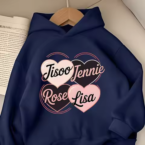 Men's Long-sleeved Hooded Sweatshirt with Jisoo Jennie Rose Lisa Lettering Print for Youth Clothing