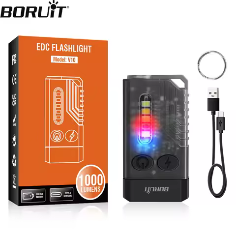 BORUiT V10 Mini EDC Keychain Flashlight Portable Torch Type-C Rechargeable Work Light With Magnet UV