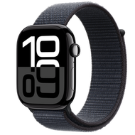 Apple - Apple Watch Series 10 (GPS)；46 毫米亮黑色鋁金屬錶殼；墨水色運動手環
