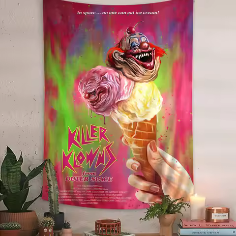 Killer Klowns from Outer Space Anime Tapestry – with Tarot Hippie Flair, Doubles as Wall Rugs, Ideal