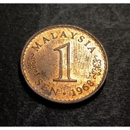 Malaysia Old Coin 1 Cent Year 1968 ( Keydate - Uncirculated New Condition - Red Luster)