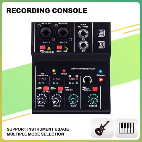 Q-12 Bluetooth Sound Card Audio Mixer Sound Board Console Desk System Interface 4 Channel 48V Power 