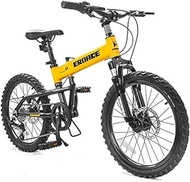 Fashionable Simplicity Kids Folding Mountain Bike 20 Inch 6 Speed Disc Brake Light Weight Folding Bikes Aluminum Alloy Frame Foldable Bicycle (Color : Yellow)