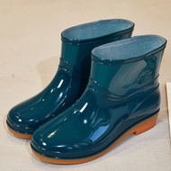 Shoe Cover Wholesale Rubber Boots Short Rain Boots Thickened Mid-Top Women's Anti-Slip Rain Boots Short Kitchen Work Glu