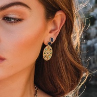 APM Monaco New Style Roman Style Asymmetrical Color Stone Silver Earrings Retro Design Sense Send Gi