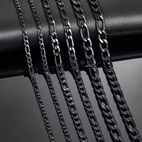Thickness 3mm/4.5mm/6mm Black Color Figaro Chain Stainless Steel Link Classic Necklace for Men Women