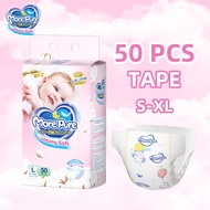 More Pure 50PCS Diaper for Baby Unisex Ultra Thin and Dry Breathable Diapers Tape