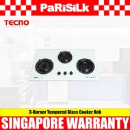 TECNO T 333TGSV 3-Burner Tempered Glass Cooker Hob (Sparkling White)