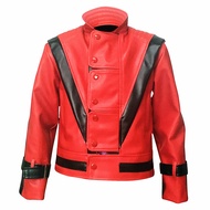 DENSES MJ Michael Red PU Leather Jacket Customes for Boys,Girls,Kids,Jackson Zip-Up Coat,Halloween,C