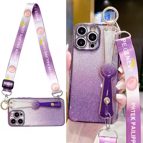 Wrist Strap Rope Lanyard Glitter Phone Case For OPPO A3 Pro A3X A40M A40 A60 4G A80 5G Reno 12F 13F