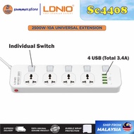 Ldnio SC4408 Electrical Socket Power Strip SC4408C Extension Adapter 4 Socket & USB Output 3.4A (2m)