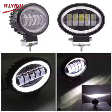 5D 5.3inch LED Work Light with Angel Eyes DRL Bright Round 50W Led Light Bar Pod Off Road Driving Fo