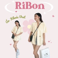 Ribon Vest Women's Short Sleeve Blazer Korean Office Style Short Sleeve Female Jacket In Beige