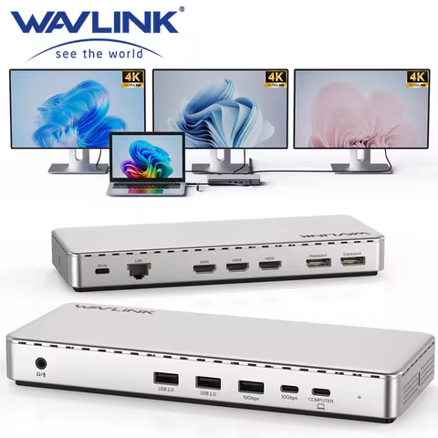 WAVLINK Universal Triple 4K@60Hz Display Dock with SM770 Chip USB-C/A to HDMI/DP for Thunderbolt 5/4