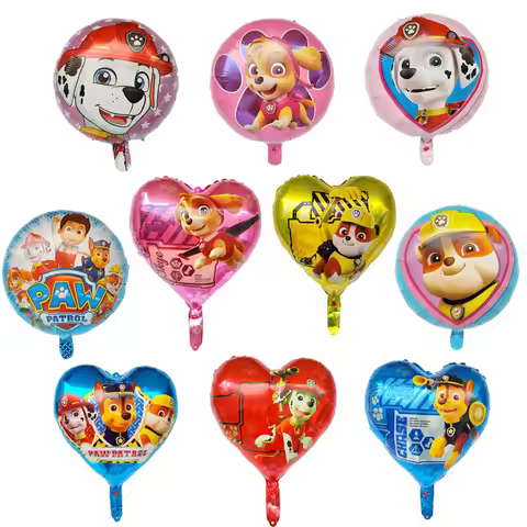 10pcs Paw Patrol Foil Balloon Round Heart Cartoon Dog Aluminum Film Balloon Children's Birthday Part