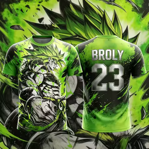 Dragon Ball Super Broly No23 Green Ink Splash Sketch Print Men Soccer Jersey Quick Dry Anime Fan Bre