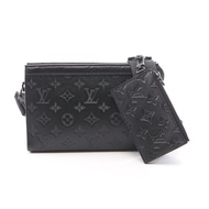 【二手】LOUIS VUITTON可穿戴錢包 Monogram Shadow Noir M81115 單肩包，黑色皮革 Gaston 穿戴錢包