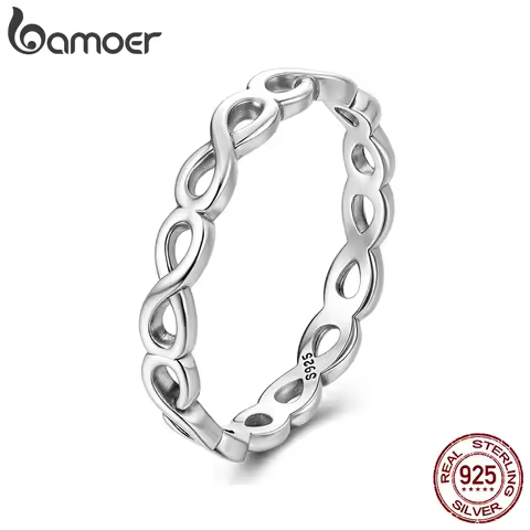 BAMOER 925 Sterling Silver Infinity Symbol Promise Ring, Tarnish Resistant Comfort Fit Wedding Band 