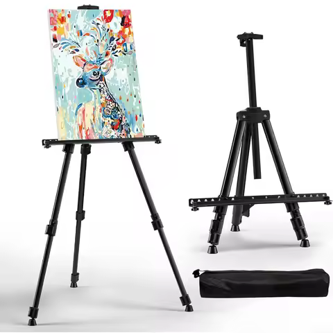 Art easel, adjustable floor folding aluminum easel, sturdy and portable easel for painting and exhib