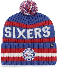 47 NBA Philadelphia 76ers Unisex-Adult Blue Embroidered Primary Logo Bering Cuffed Knit Pom Beanie H