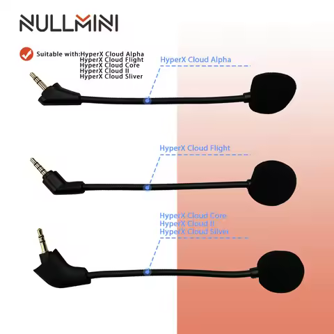 NullMini Replacement Microphone for HyperX Cloud II, Alpha, Flight, Core, Silver Headphones