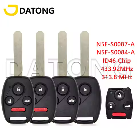 Datong World N5F-S0084-A/S0087-A ID46 PCF7961 313.8/433.9MHz Car Remote Control Key For Honda Civic 
