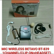 Betavo BT 839 wireless mic Microphone And clip on And headset