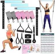 Pilates Bar Kit with Resistance Bands, Multifunctional Yoga Pilates Bar with Heavy-Duty Metal Adjustment Buckle, Portable Home Gym Pilates Resistance Bar for Women Full Body Workouts(20-150LBS)-Blue
