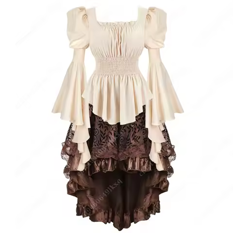 Medieval blouse women Long Sleeves Steampunk Pirate blouse Victorian Girls Gothic Costume Retro Shir
