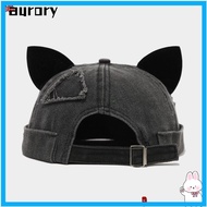 AURORY Melon Docker Cap, Adjustable Cute Cat Ears Brimless Hat, Unique Rolled Cuff Solid Color Hip H