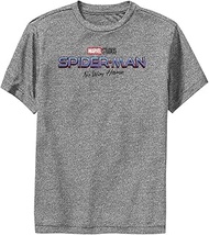 Spider-Man No Way Home Movie Logo White Boys T-Shirt, Charcoal Heather, Small