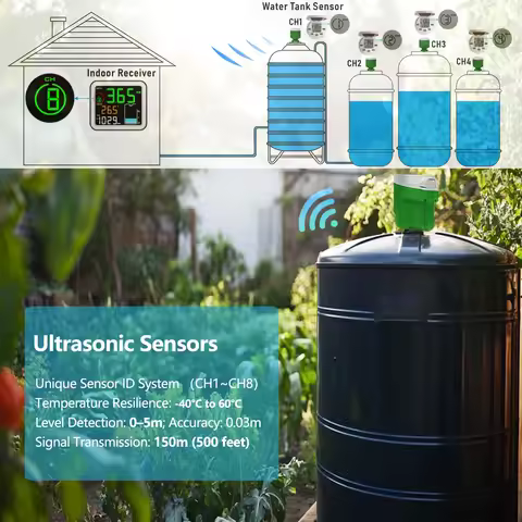 Wireless Tank Level Monitor Water Level Indicator Sensor with Temperature Sensor Level Monitor Time 