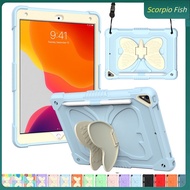 For iPad 10.2 9th 8th 7th Gen 2021 iPad 9.7 2017/2018 Pro 9.7 Air 10.5 Kids Cute Butterfly Kickstand Built in Pencil Slot With Shoulder Strap Tablet Case Cover