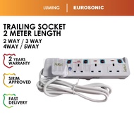 LMG_SIRIM 2M Extension Eurosonic White Trailing Socket Multiple 2 Pin Plug Adapter w Neon Light 2/3/4/5 Gang Home Living