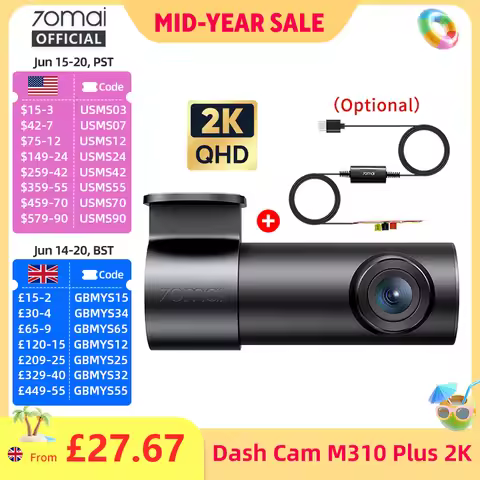70mai Dash Cam M310 Plus 2K 1440P Super Night Vision F1.55 Aperture 70mai M310 2K Car DVR 24H Parkin