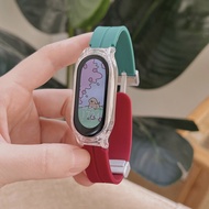 Dây đeo silicon + Vỏ trong suốt cho Xiaomi Mi Band 9 8 7 6 5 4 Dây đeo đồng hồ thông minh Khóa thay