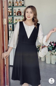 đầm tay dài phối màu cổ xếp ly bigsize - G25-1123