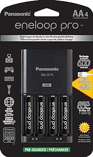 Eneloop Panasonic K-KJ75KHC4BA Advanced Battery Charger with USB Charging Port and 4AA Pro High Capacity Rechargeable Batteries,Black