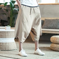 Celana Pendek Kasual Pria Baru Musim Panas Celana Herem Mode Celana Jogger Linen Katun Celana Olahraga Gaya Cina Antik Pria