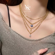 YX Evil Eye Cross Teardrop Pendant Necklace Set 4 Layer Y2K Jewelry for Women Girls Boho Chic Layere