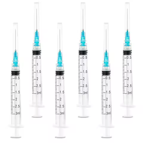 100Pcs 3ml/cc Disposable Luer Lock Lab Syringes with 23G 1Inch Needle , Individually Sealed Packed f