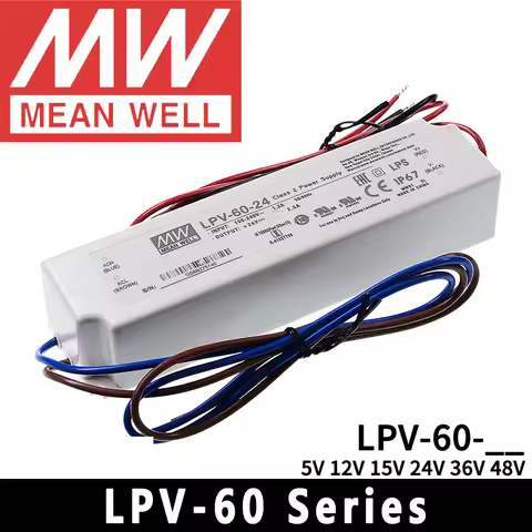 MeanWell LPV-60-5v/12v/15v/24v/36v/48v Led Driver Sealed Panel Mount IP67 Meanwell LPV-60 Series AC-