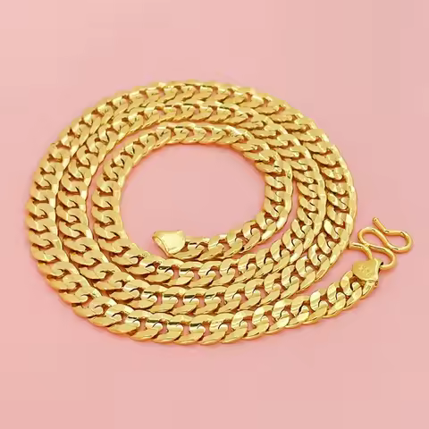 Men's 24K AU999 Real Gold Necklace 10MM 60CM Polished Sideways Bold Boss Chain Unisex Twisted Neckpi