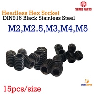 Headless Hex Socket M2 M2.5 M3 M4 M5 DIN916 Stainless Steel Set Screw,Groove Screw น็อตล็อคหกกเหลี่ย