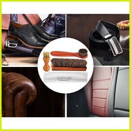 ◆ ⚽︎ ♙ 4Pcs/Set Horse Hair Shoe Brush Shoe Boot Polish Shine Cleaning Brush Long Wood Handle Shoe B