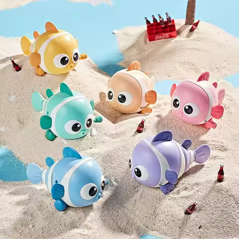 Baby Bath Toys Cute Swimming Fish Cartoon Animal Floating Wind Up Toys Water Game Classic Clockwork 