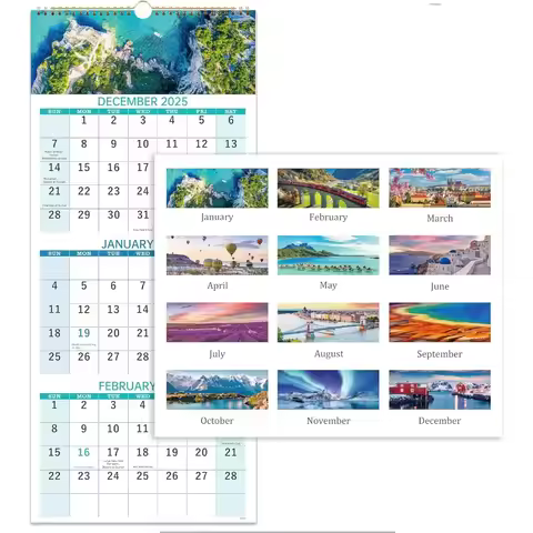 2026 Calendar 3 Month Wall Calendar 2026 Vertical 11" x 26" when opened December 2025 January 2027 M