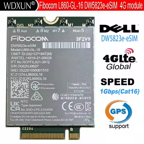 DW5823e DW5823e-eSIM L860-GL-16 CAT16 multimode LTE WCDMA Module Global network 1Gbps For Latitude 5